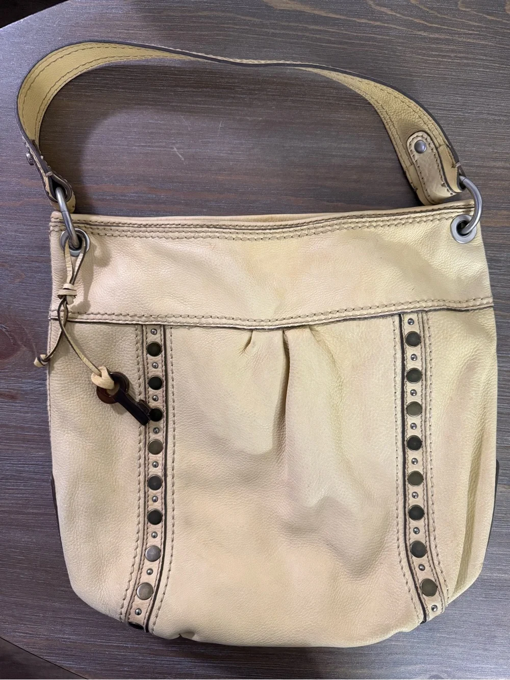 Vintage Y2K Fossil Genuine Leather Yellow Studded Hobo Shoulder Bag
